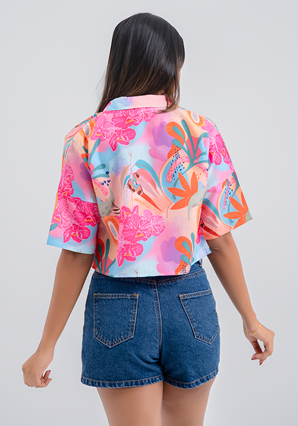 LORELA PINK PRINTED CROP BLOUSE